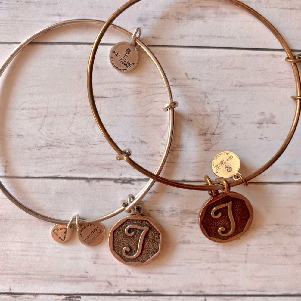 Set of 2 Alex and Ani Letter J Personalized Charm Bracelets